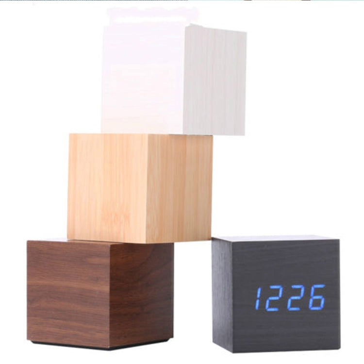 Multicolor Sounds Control Wooden Clock Modern Digital LED Desk Alarm Clock Thermometer Timer Wooden White