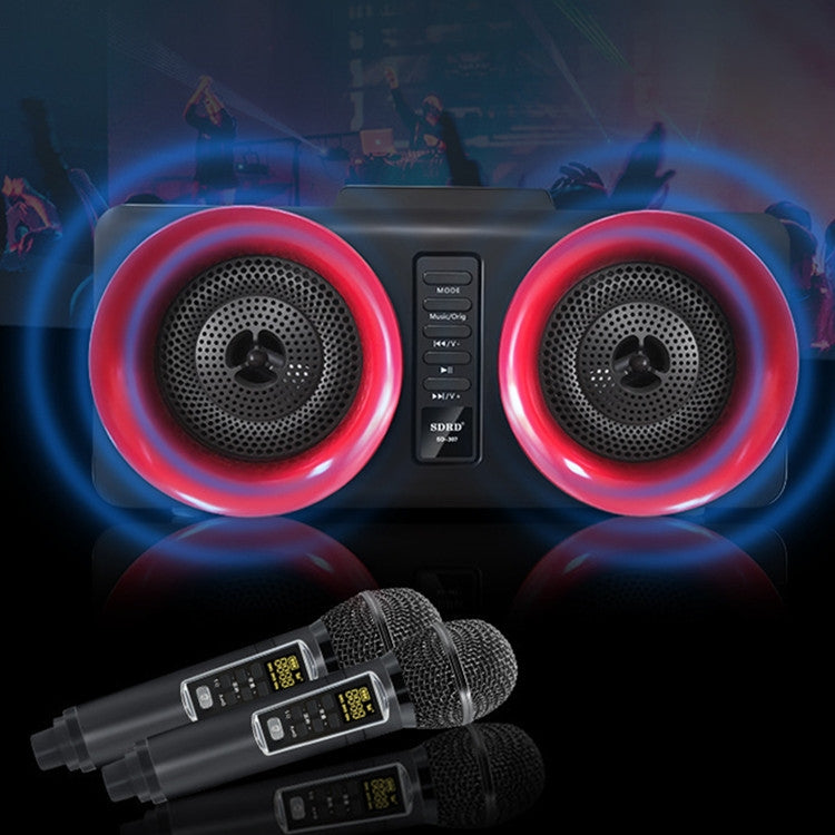 SDRD SD-307 2 in 1 Family KTV Portable Wireless Live Dual Microphone + Bluetooth Speaker