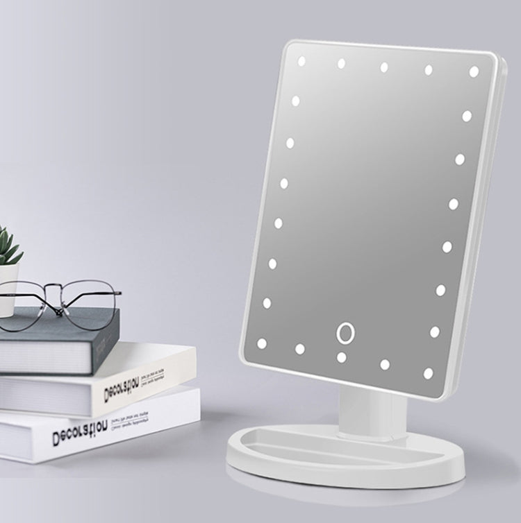 24pcs Light Bead Makeup Mirror Smart Touch Screen Dimming Desktop LED Makeup Mirror Battery(White)
