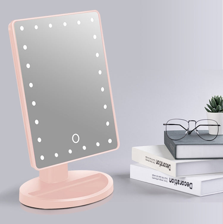 24pcs Light Bead Makeup Mirror Smart Touch Screen Dimming Desktop LED Makeup Mirror  USB Power Supply(Pink)