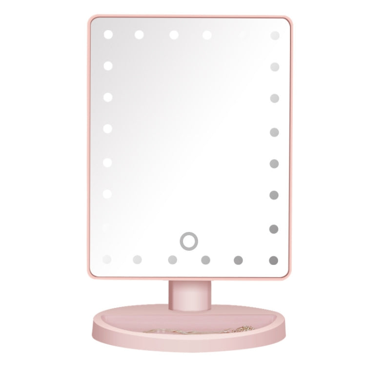 24pcs Light Bead Makeup Mirror Smart Touch Screen Dimming Desktop LED Makeup Mirror  USB Power Supply(Pink)