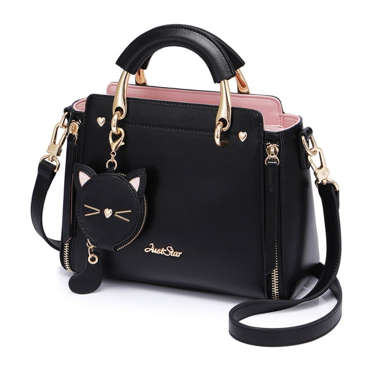 JUST STAR Autumn And Winter Handbag Single-Shoulder Bag Messenger Bag With Ornaments(Midnight Black)