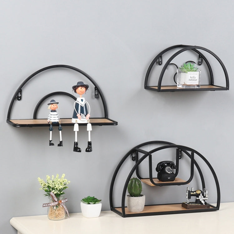 Retro Wrought Iron Clapboard Semicircular Wall Hanging Shelf Home Living Room Bedroom Wall Storage Rack Type B