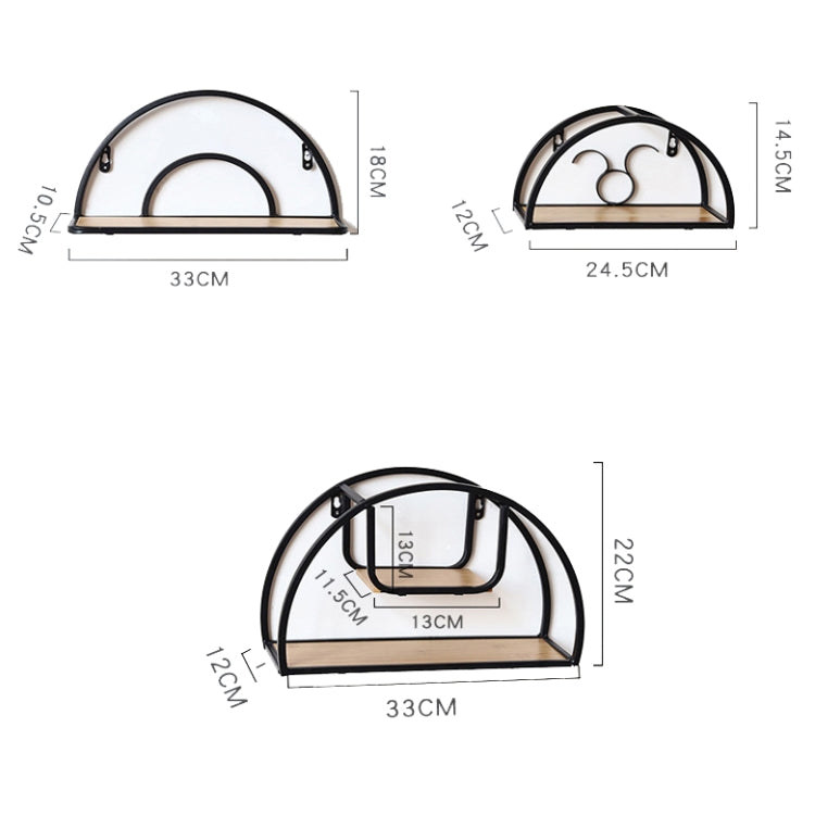 Retro Wrought Iron Clapboard Semicircular Wall Hanging Shelf Home Living Room Bedroom Wall Storage Rack Type B