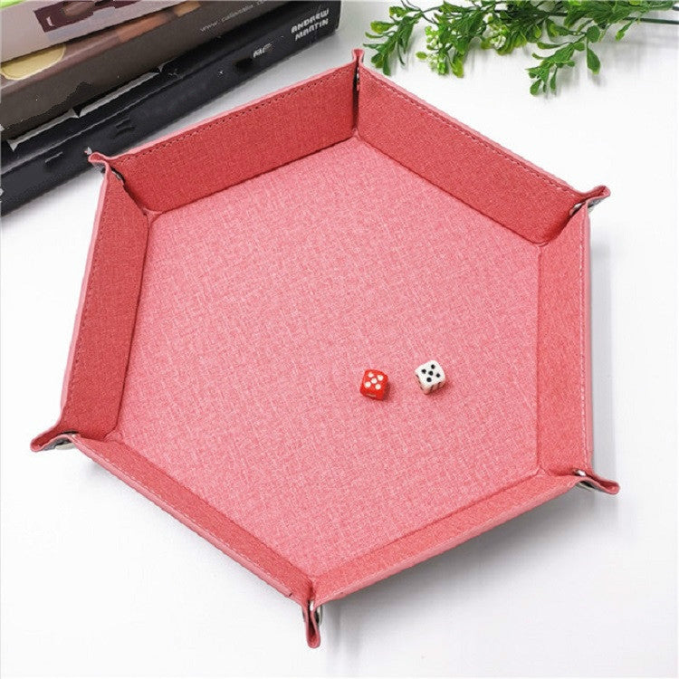 2 PCS PU Leather Hexagon Dice Board Dice Tray Home Office Small Objects Folding Storage Box