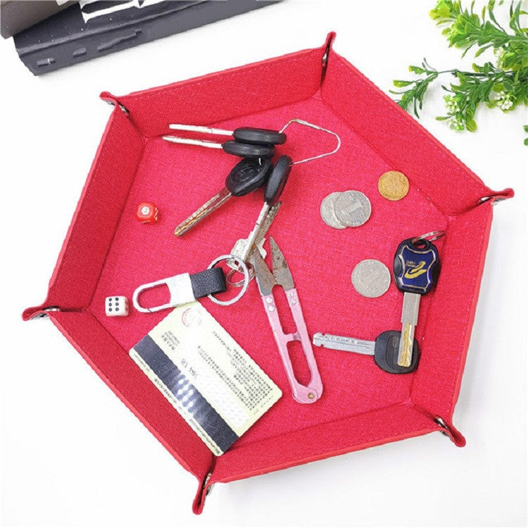 2 PCS PU Leather Hexagon Dice Board Dice Tray Home Office Small Objects Folding Storage Box