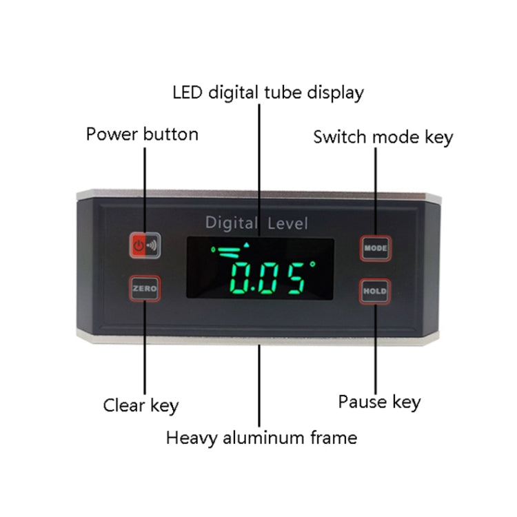 DL1903 Mini Digital Display Level Multifunctional Aluminum Alloy Magnetic Digital Display Inclinometer(Black)