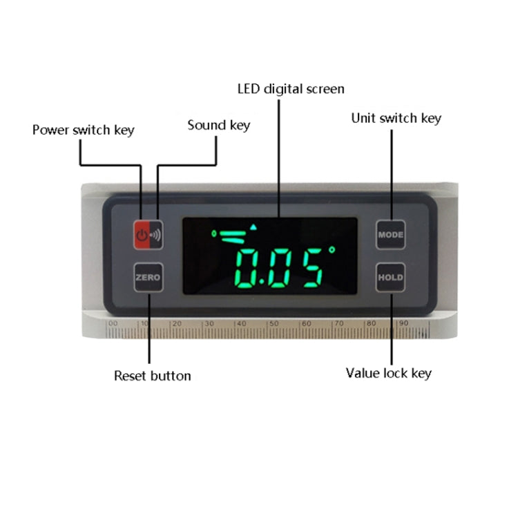 DL1906 Mini Digital Inclinometer Multifunctional Aluminum Alloy Magnetic Digital Display Spirit Level(Silver)