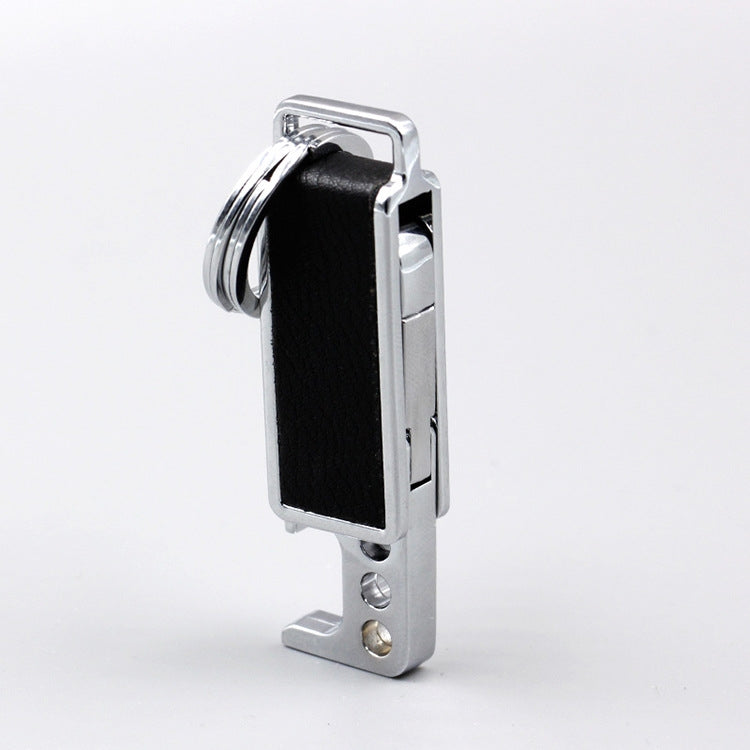 CS-012 3 PCS Lychee Pattern Leather Double Ring Corkscrew Keychain