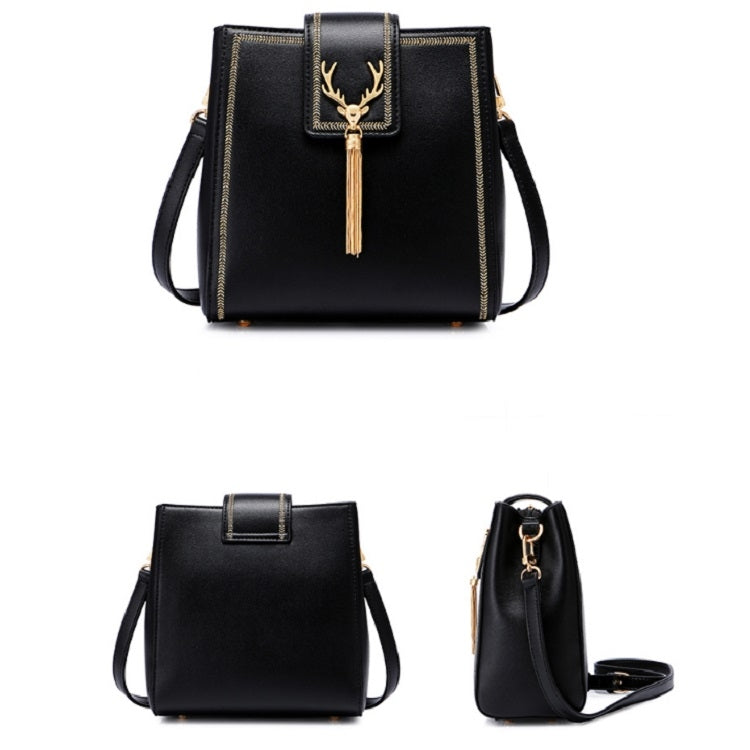 JUST STAR Autumn And Winter Single-Shoulder Bag Casual Messenger Bag Ladies Tassel Square Bag(Wild Black)