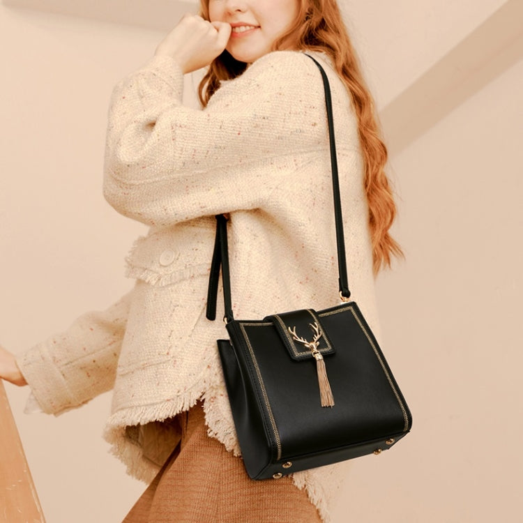 JUST STAR Autumn And Winter Single-Shoulder Bag Casual Messenger Bag Ladies Tassel Square Bag(Wild Black)