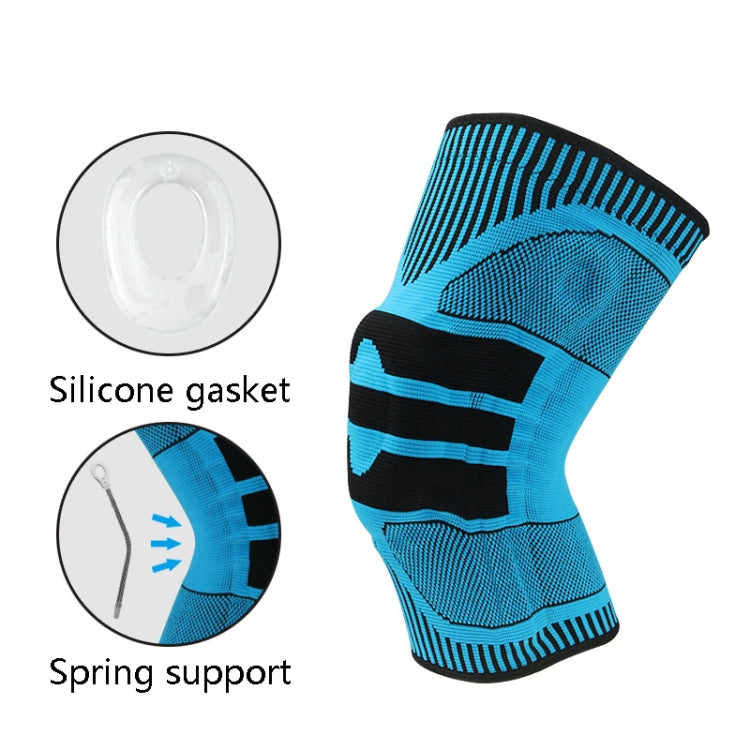 Enhanced Version Silicone Spring Support Knee Pads Knitted High Elastic Breathable Anti-Slip Protective Gear, Size: M (Blue And Black)