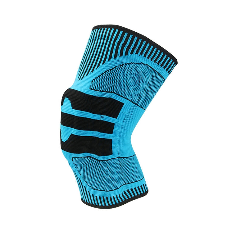 Enhanced Version Silicone Spring Support Knee Pads Knitted High Elastic Breathable Anti-Slip Protective Gear, Size: L (Blue And Black)