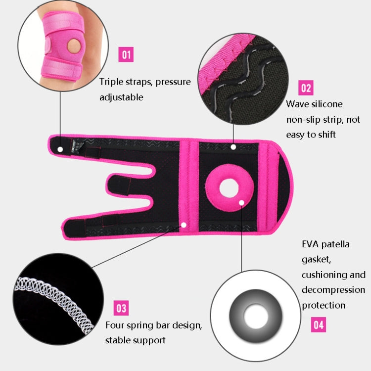 Sports Non-Slip Knee Pads Men And Women Breathable Compression Shock Absorber, Specification: Left Leg (Rose Red)