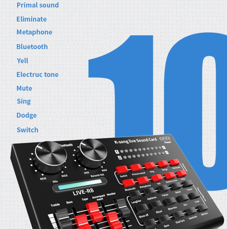 R8 Bluetooth Sound Card Mixer Mobile Phone Computer Anchor Live K Song Sound Processor