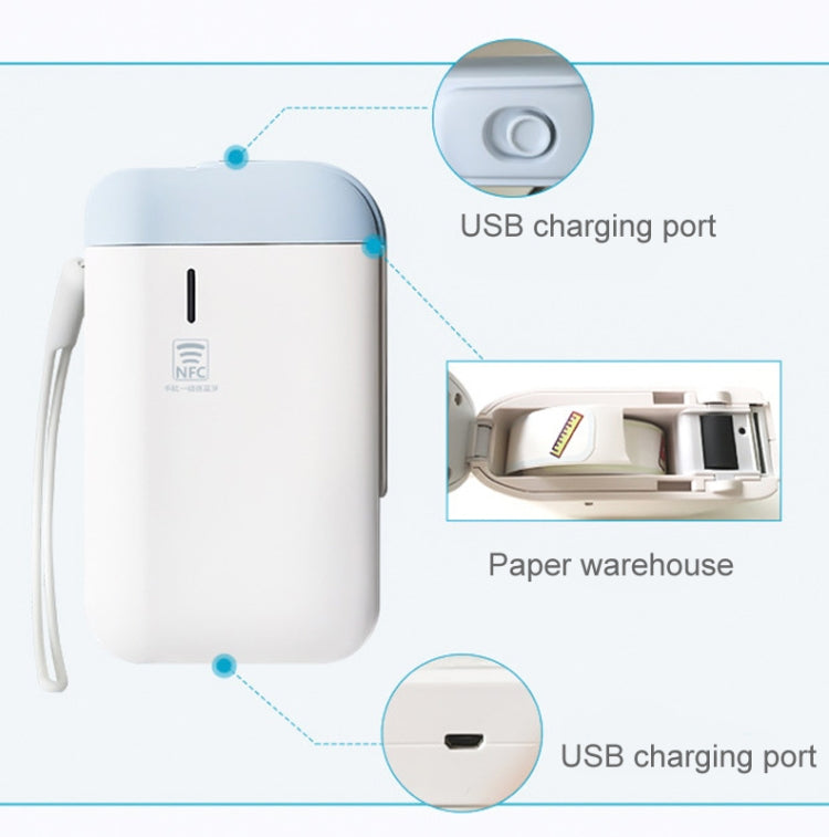 B100 Handheld Portable Bluetooth Mini Label Receipt Printer USB Charging Printer, Specification: Machine+White Label 5 Rolls