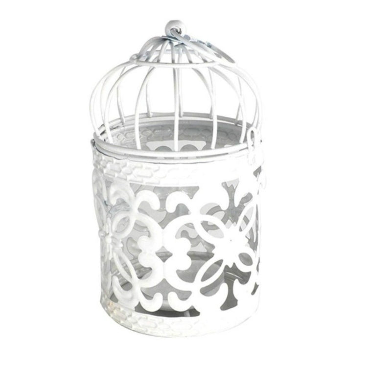 Antique Creative Bird Cage Candlestick Wrought Iron Ornaments Hollow Flower Pattern Home Decoration Crafts