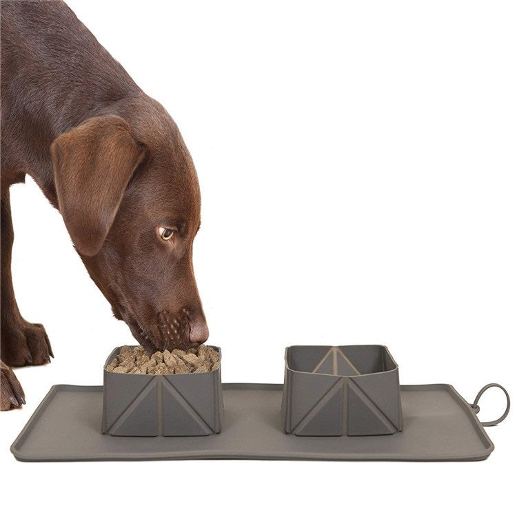 Pet Silicone Non-Slip Folding Bowl Outdoor Flannel Bag Portable Food Bowl