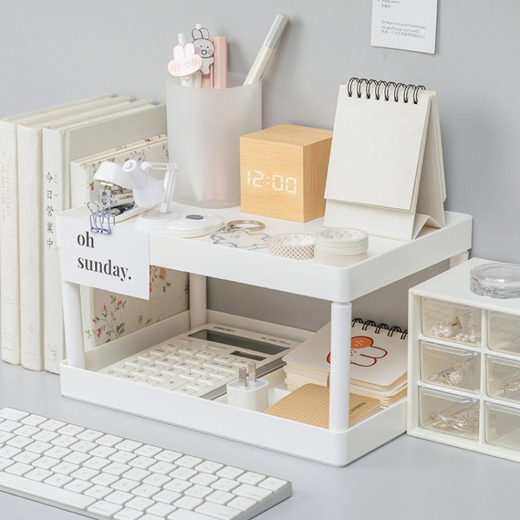 Simple Double-Layer Desktop Rack Dormitory Stationery & Sundries Organizer(White)