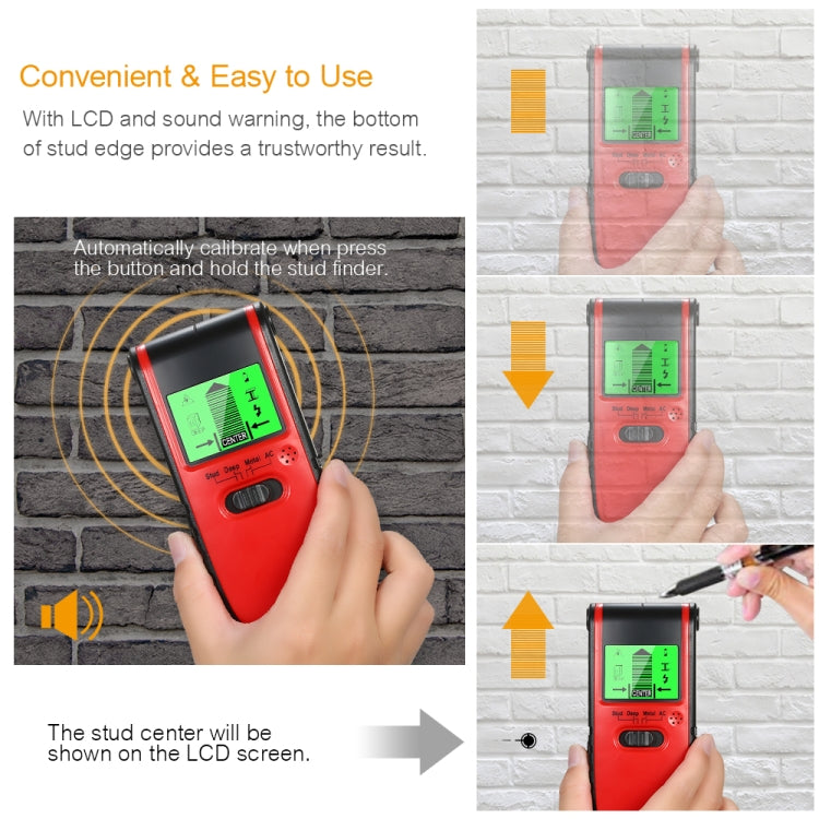 TH240 3 in 1 Underground Metal Detector Wire Wall Stud Center Finder Wood Detector Scanner(Red)