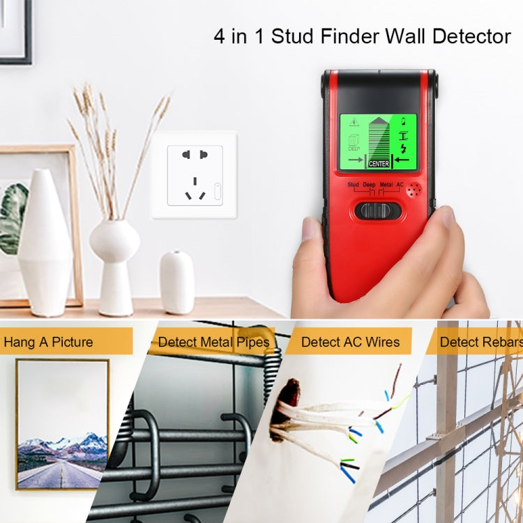 TH240 3 in 1 Underground Metal Detector Wire Wall Stud Center Finder Wood Detector Scanner(Red)