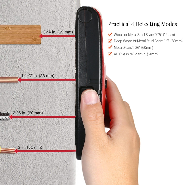 TH240 3 in 1 Underground Metal Detector Wire Wall Stud Center Finder Wood Detector Scanner(Red)