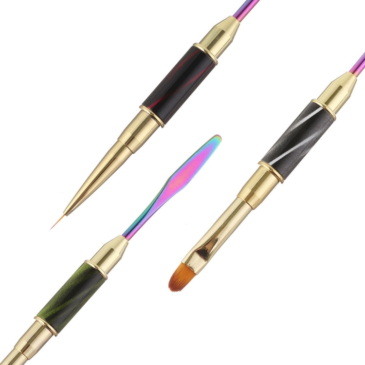 3 PCS Cat Eye Stick Colorful Push Color Stick Nail Double-End Pen Gel Phototherapy Pen Carved Stroke Flower Pen