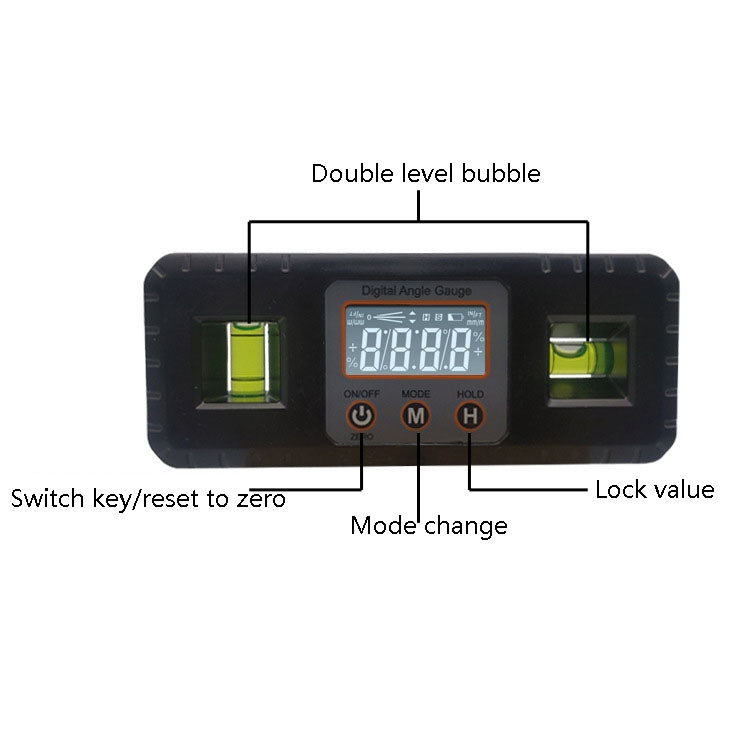 DL1909 Mini Level Digital Display Multifunctional High-Precision Electronic Inclinometer(Black)