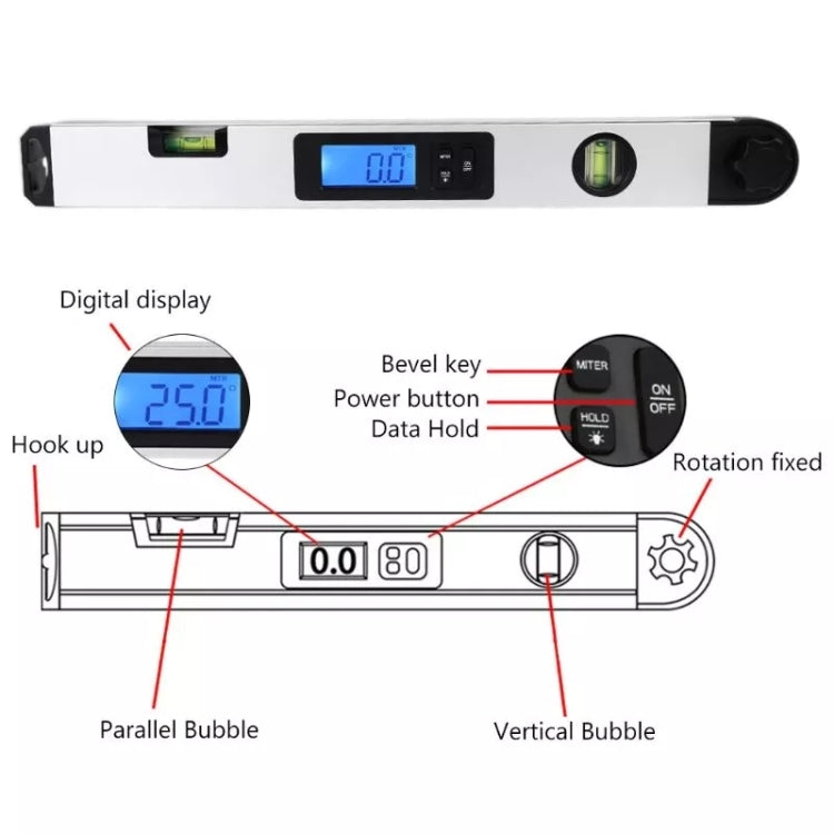 DL160 Digital Display Angle Ruler High Precision Multifunctional Aluminum Alloy Electronic Torpedo Level