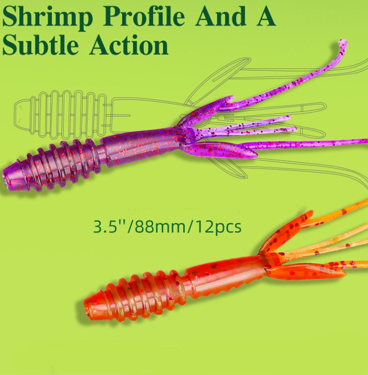 2 Bags Salted Shrimp Type Fishy Lure Soft Bait Soft 88mm/2.2g (12pcs/bag)