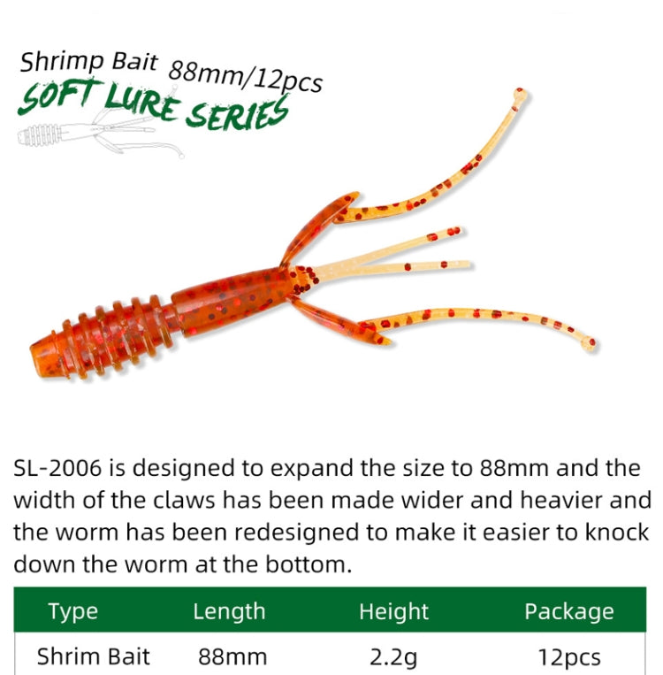 2 Bags Salted Shrimp Type Fishy Lure Soft Bait Soft 88mm/2.2g (12pcs/bag)