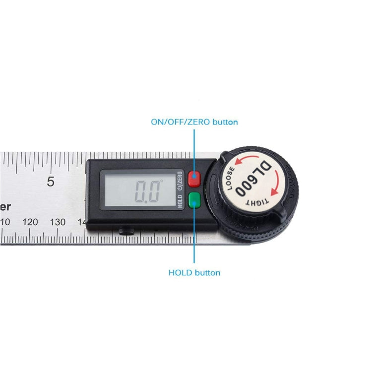 DL600 Multifunctional Electronic Protractor Stainless Steel Digital Display Universal Angle Ruler(Silver Gray)
