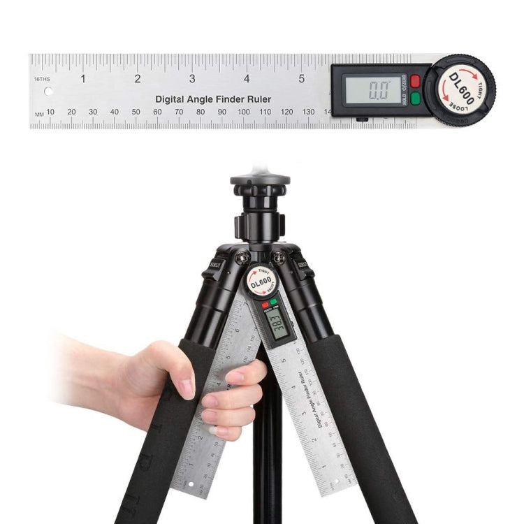 DL600 Multifunctional Electronic Protractor Stainless Steel Digital Display Universal Angle Ruler(Silver Gray)