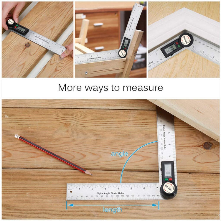 DL600 Multifunctional Electronic Protractor Stainless Steel Digital Display Universal Angle Ruler(Silver Gray)