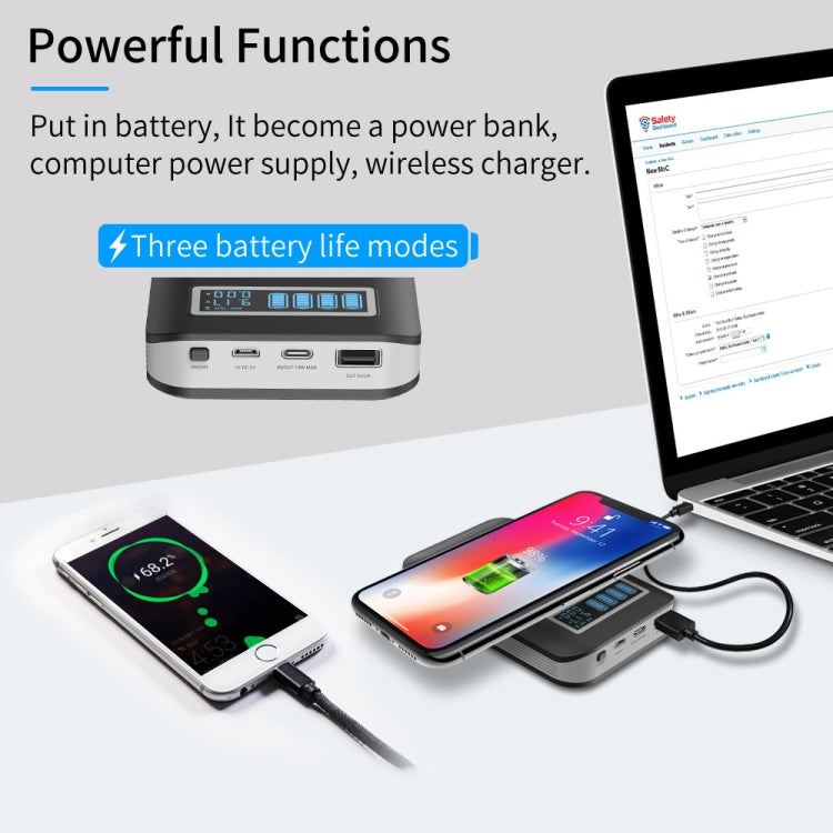 4 X 18650 Battery (Not Included) Dual-Way QC Charger Power Bank Shell Box With 2 X USB Interface Output & Display & Wireless Charging