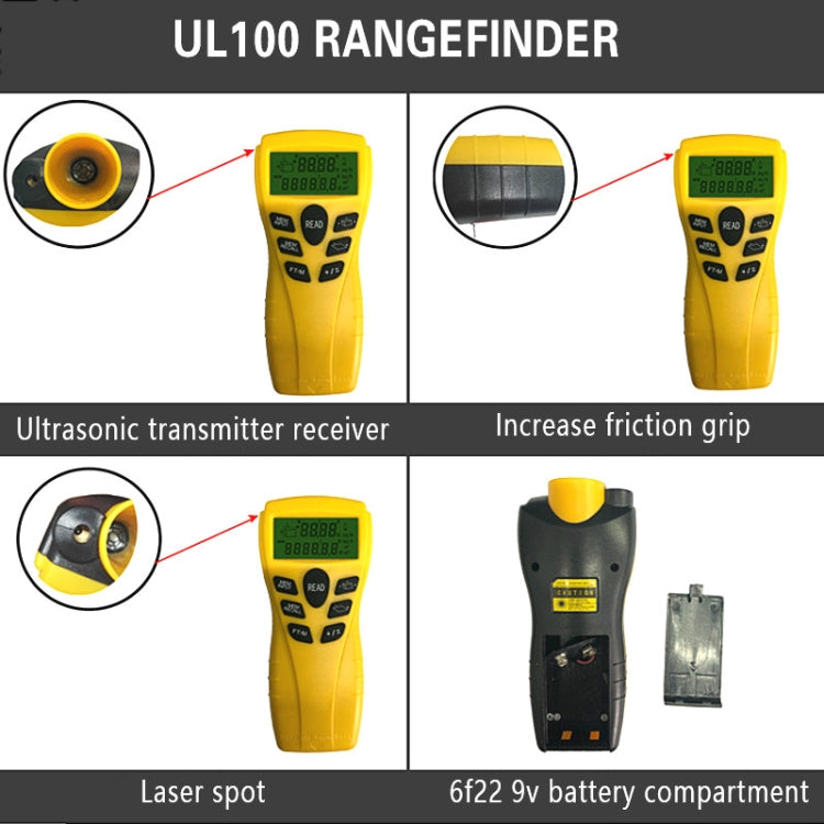 UL100 Ultrasonic Distance Meter Infrared Handheld Distance Measuring Instrument