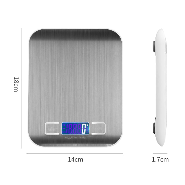 Stainless Steel Small Food Electronic Scale Kitchen Portable Baking Electronic Scale, Colour: 5kg/1g (Battery Model White)
