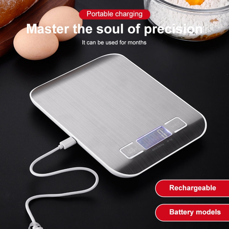 Stainless Steel Small Food Electronic Scale Kitchen Portable Baking Electronic Scale, Colour: 5kg/1g (Rechargeable White)