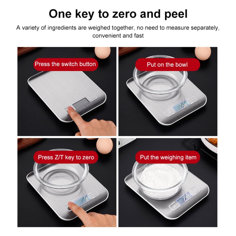 Stainless Steel Small Food Electronic Scale Kitchen Portable Baking Electronic Scale, Colour: 5kg/1g (Rechargeable White)