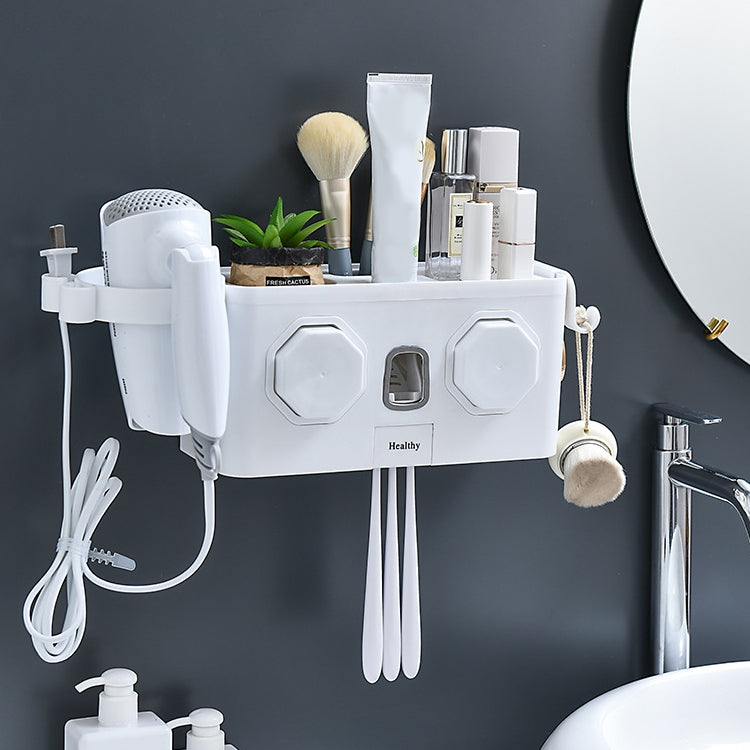 Household Bathroom Multifunctional Hair Dryer Rack Toothpaste Toothbrush Storage Box Free Perforation Wall-Mounted Rack