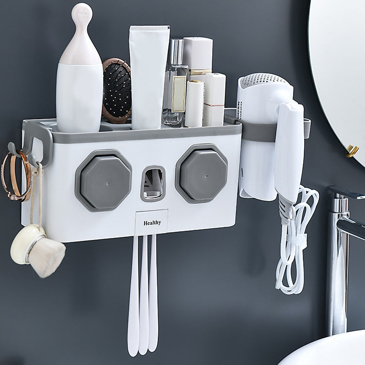 Household Bathroom Multifunctional Hair Dryer Rack Toothpaste Toothbrush Storage Box Free Perforation Wall-Mounted Rack