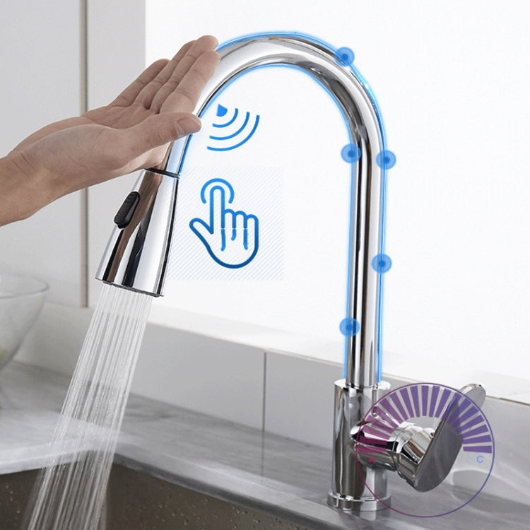 Kitchen Touch Sensor Faucet Sink Pull-Out Rotary Hot & Cold Faucet(Black)