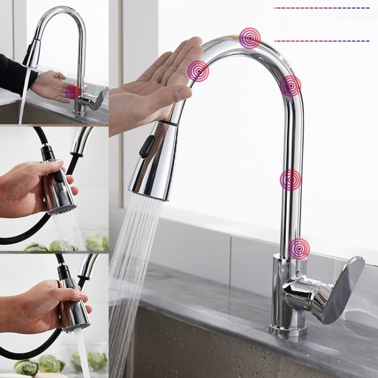 Kitchen Touch Sensor Faucet Sink Pull-Out Rotary Hot & Cold Faucet(Black)