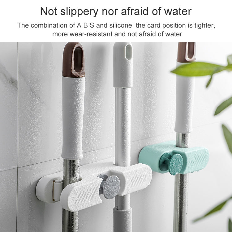 3 PCS Mop Hook Wall Hanging Bathroom Mop Storage Fixed Buckle Broom Holder, Colour: Light Green Dual Card Slots