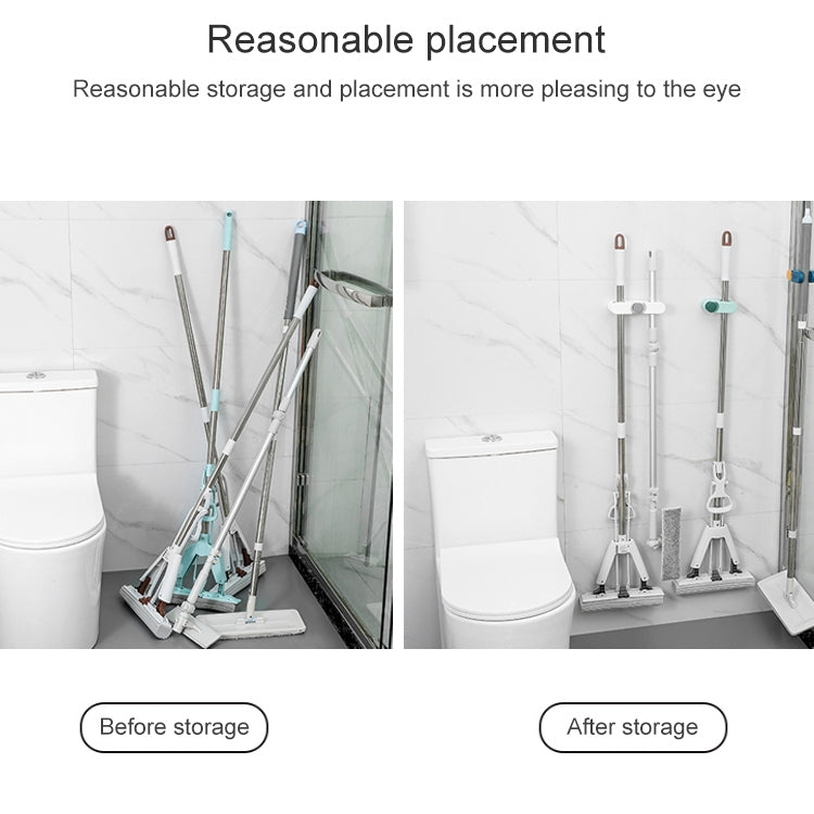 3 PCS Mop Hook Wall Hanging Bathroom Mop Storage Fixed Buckle Broom Holder, Colour: White Dual Card Slots