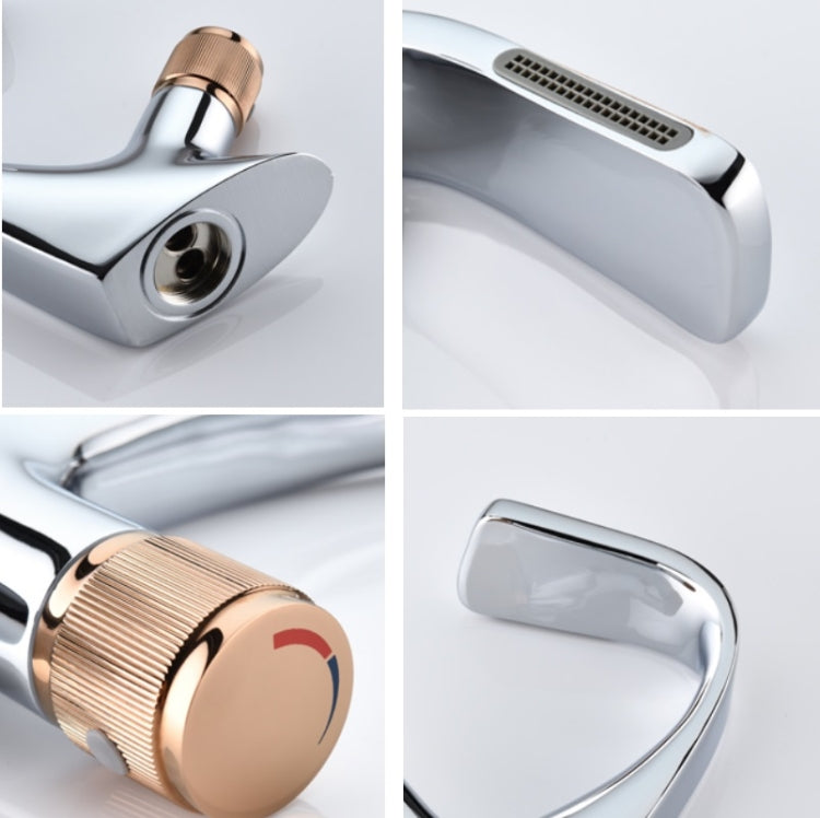 Basin Waterfall Type Hot & Cold Water All-Copper Faucet Bathroom Sanitary Ware (Electroplating Gold)