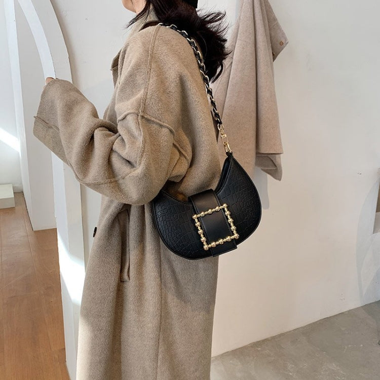 319HC Winter Animal Print Underarm Small Square Bag With Rhinestone Lock One-Shoulder Messenger Handbag(Black)