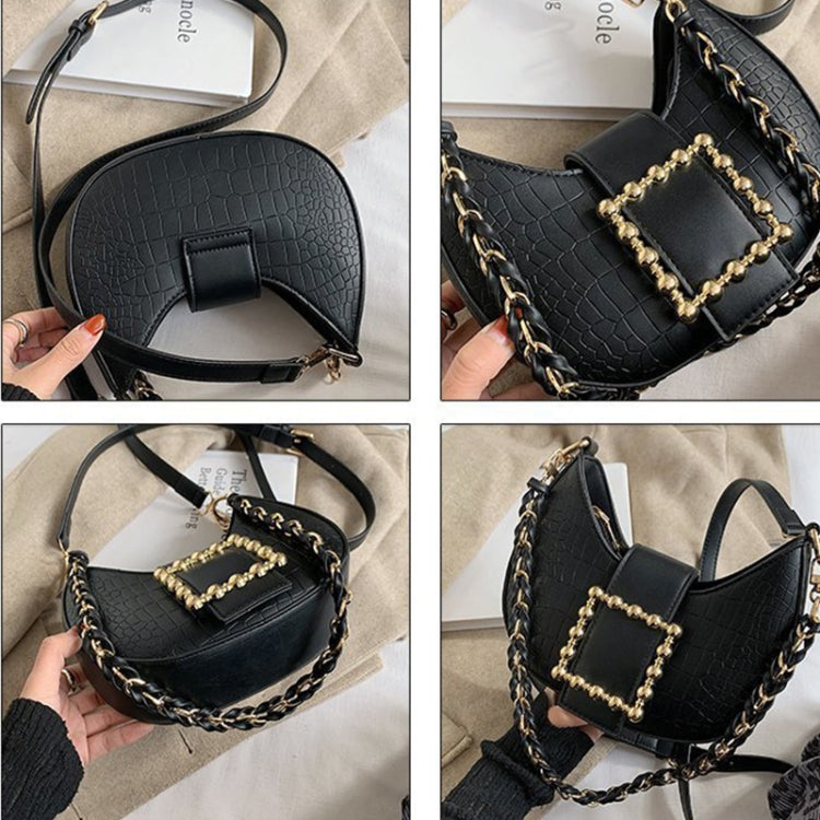 319HC Winter Animal Print Underarm Small Square Bag With Rhinestone Lock One-Shoulder Messenger Handbag(Black)