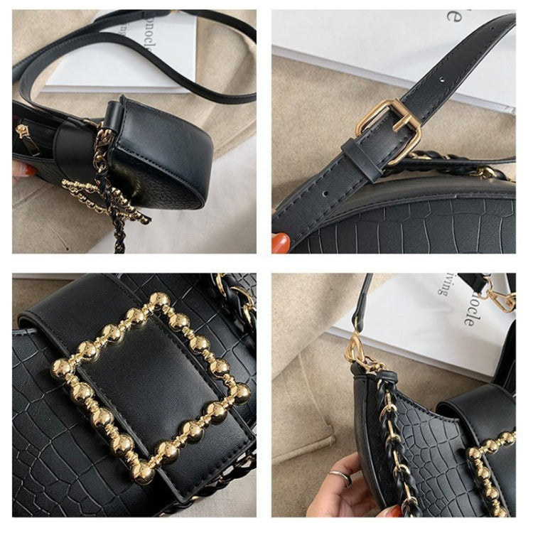 319HC Winter Animal Print Underarm Small Square Bag With Rhinestone Lock One-Shoulder Messenger Handbag(Black)