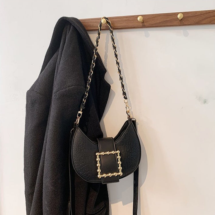 319HC Winter Animal Print Underarm Small Square Bag With Rhinestone Lock One-Shoulder Messenger Handbag(Black)